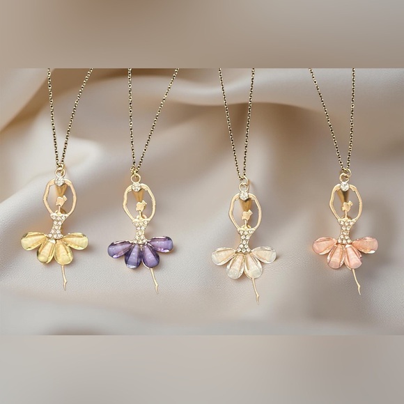 Ballerina Pendant Necklace • Crystal Ballet Dancer • Gold Tone • Blush Pink - Picture 5 of 8